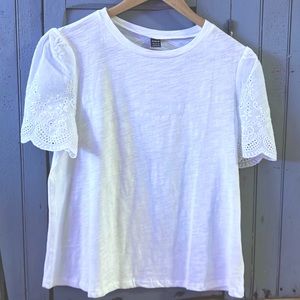 {Shein} White Crochet Sleeve T-Shirt NWOT